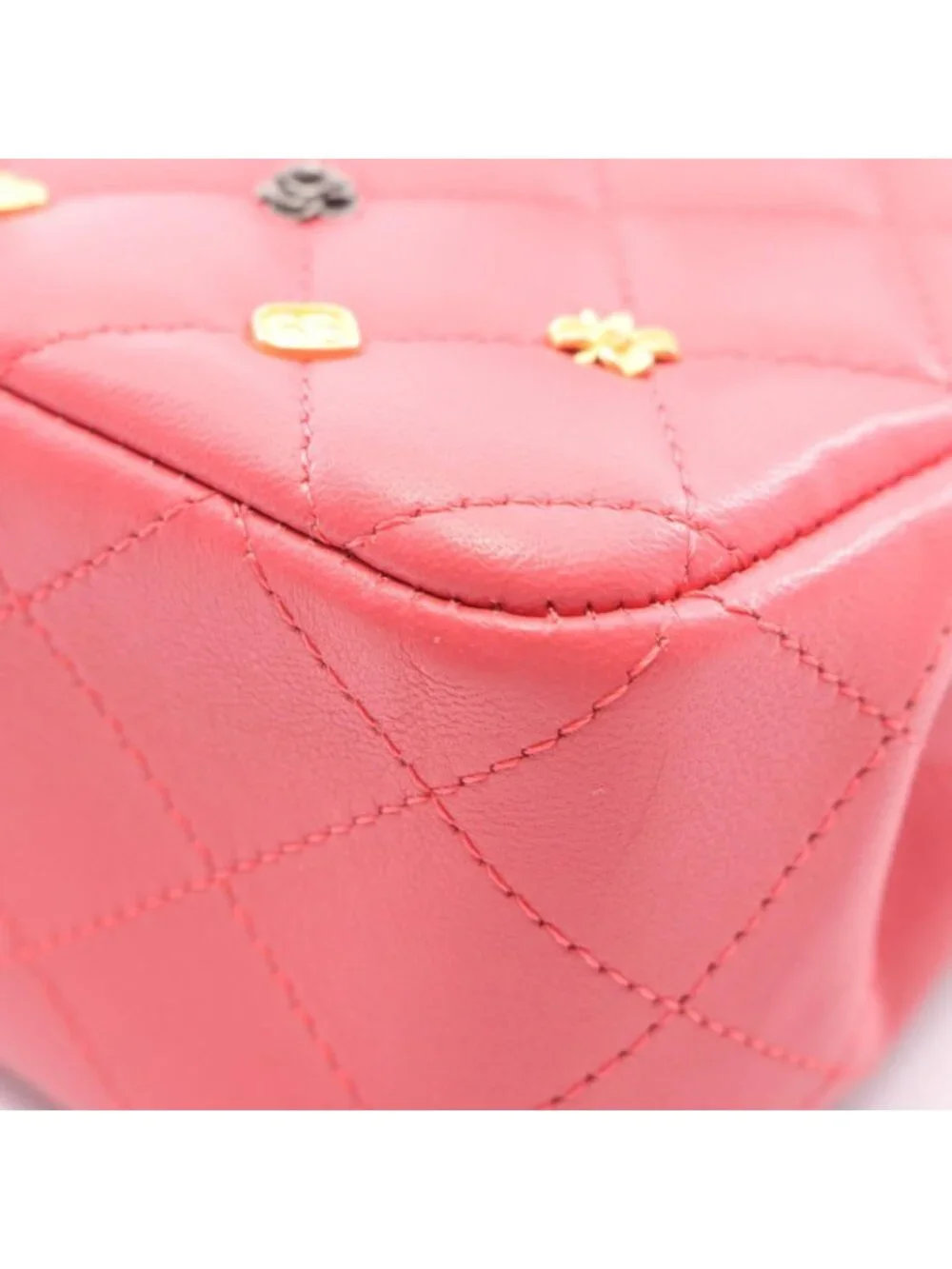 Chanel Shoulder Bag Mini Quilted 20 Icon Charm Pink Lambskin Mini Chain